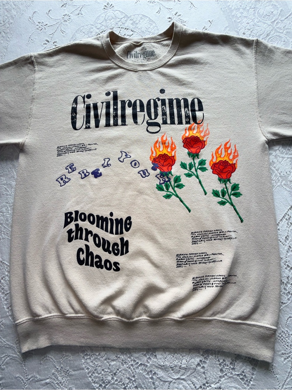 Civil Regime "Blooming Through Chaos" Oversized Sweatshirt Beige Large